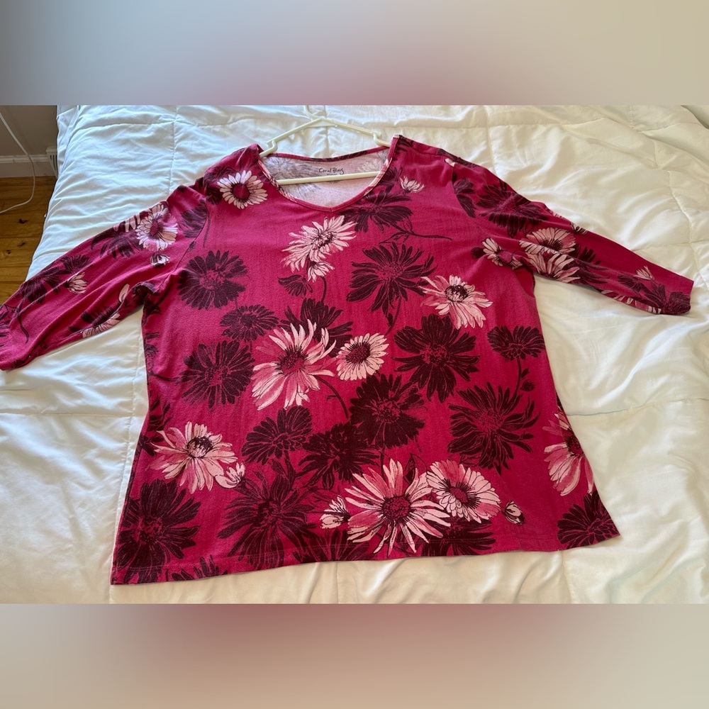 Coral Bay Boxy Pink Floral 3/4 Sleeve Blouse